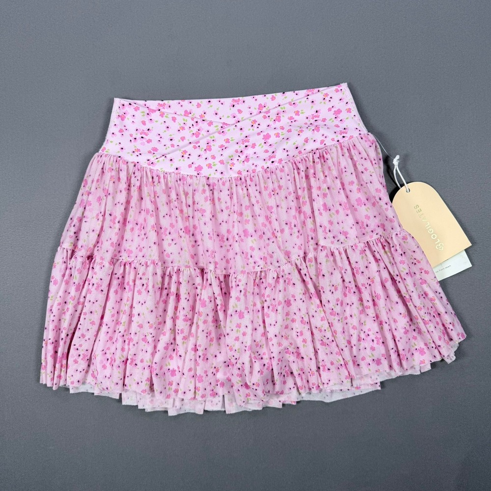 Blogilates Girls L Pink Floral Recycled Mesh Ballerina Skort Pockets Activewear